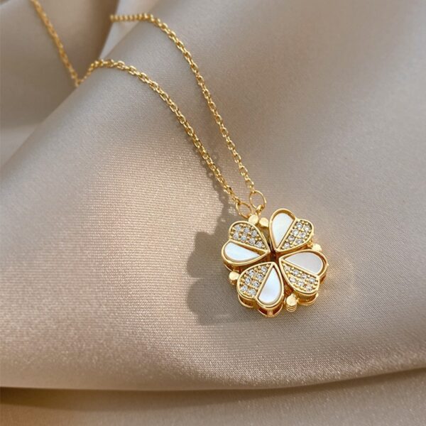 Luxury Four Leaf Clover Pendant Necklace Stainless Steel Crystal Heart Jewelry For Women Gift - Image 7