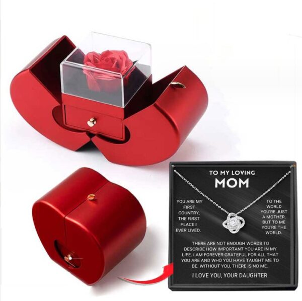 Fashion Jewelry Box Red Apple Christmas Gift Necklace Eternal Rose For Girl Mother's Day Valentine's Day Gifts With Artificial Flower Rose Flower Jewelry Box - Image 9